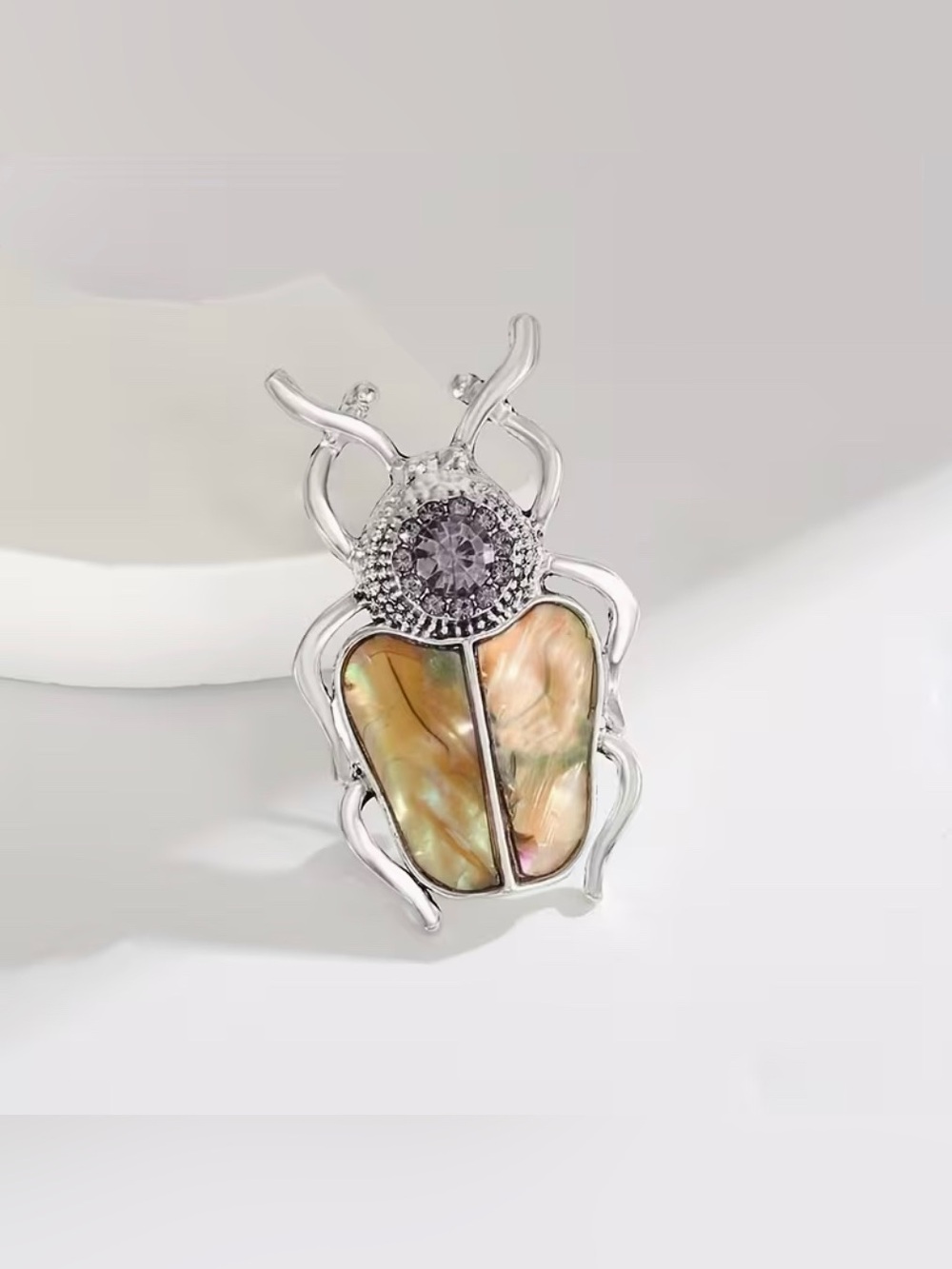 Beetle Brooch Silvery Yellow Color Modern New